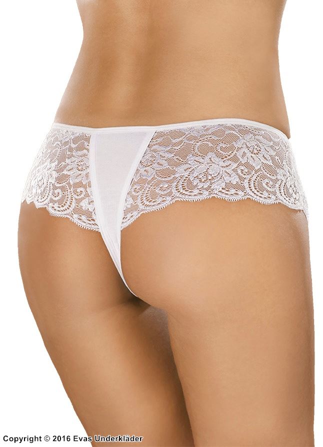 Romantic thong, lace overlay, flowers